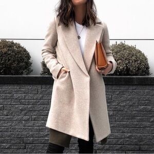 THEORY Clairene Hawthorne Beige Wool Cashmere Coat   Tailored Long Winter Jacket